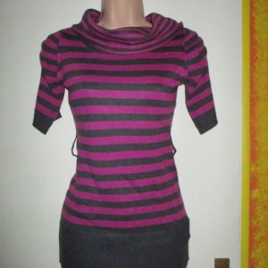 Pink Black Stripe Long Neck Tunic Top - 12-13yr Hooch