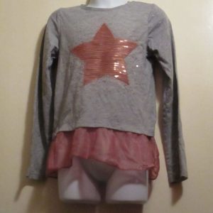 Primark Size 7-8 Years - Grey Long Sleeve Top with Heart Detail and Pink Trim