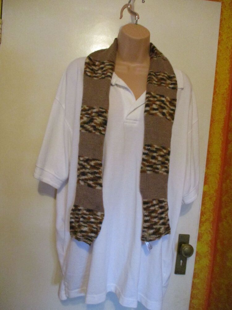 Brown Rainbow with Plain Brown 58.6" Scarf. Knitted By KittyMumma - Image 2