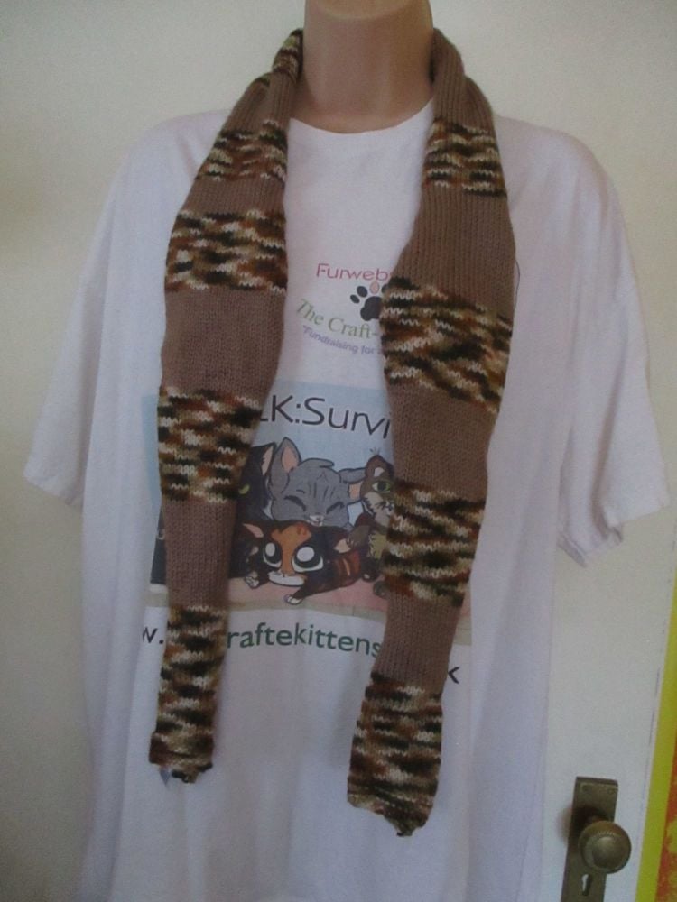 Brown Rainbow with Plain Brown 58.6" Scarf. Knitted By KittyMumma - Image 3