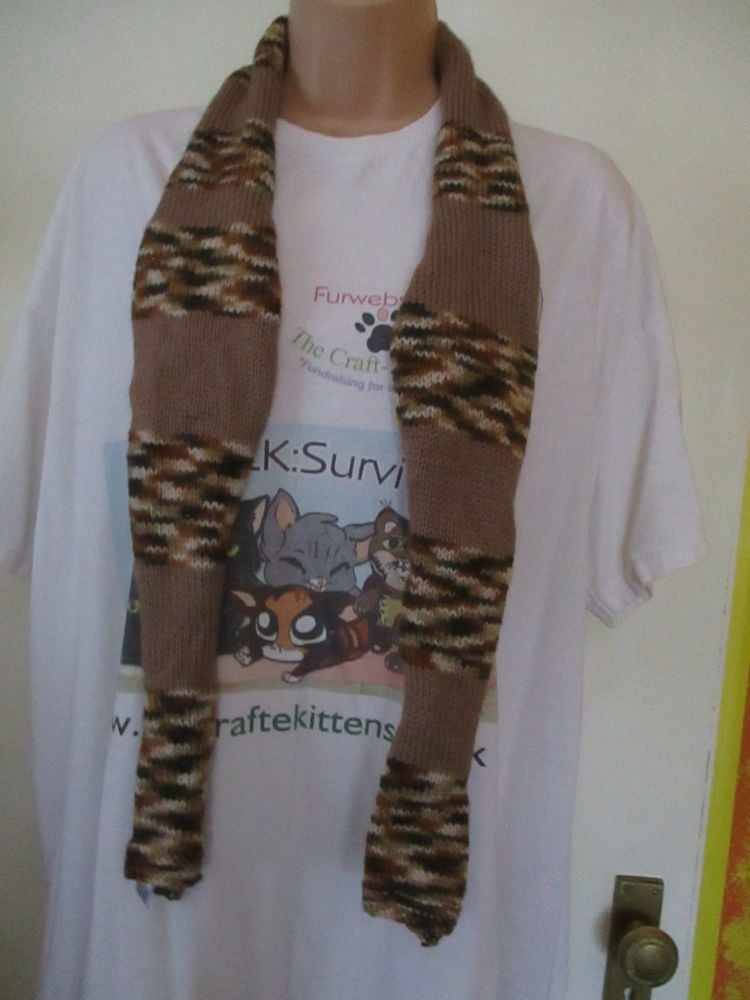 Brown Rainbow with Plain Brown 58.6" Scarf. Knitted By KittyMumma