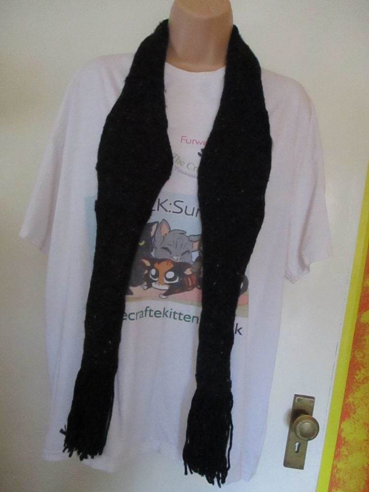 Black with Multi coloured dashes 63.7" Scarf. Knitted By KittyMumma - Image 3