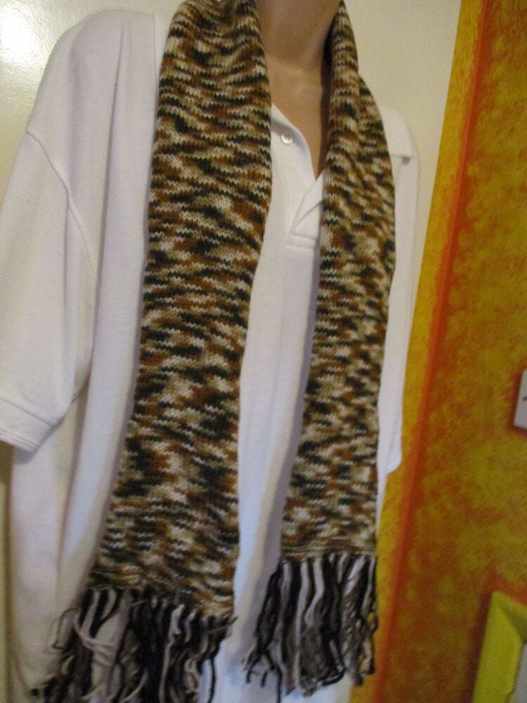 Brown Rainbow with Multi coloured dashes 63" Scarf. Knitted By KittyMumma - Image 2