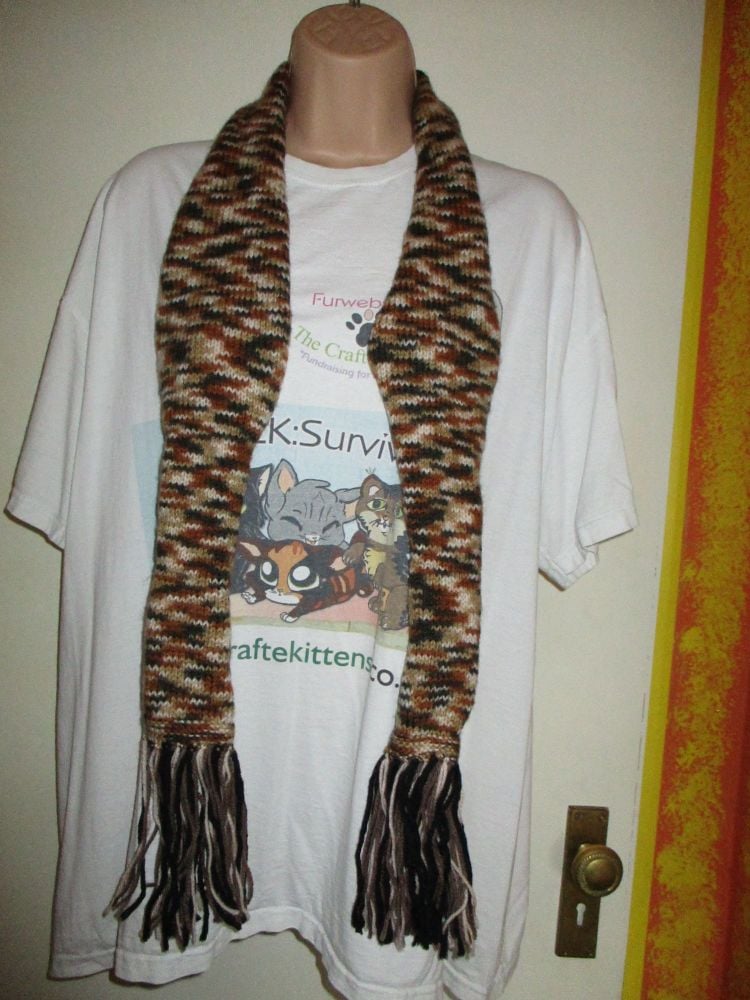 Brown Rainbow with Multi coloured dashes 63" Scarf. Knitted By KittyMumma - Image 6