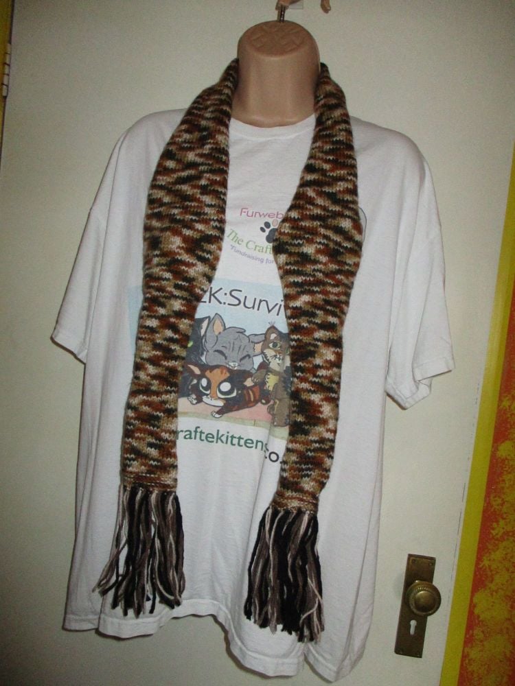 Brown Rainbow with Multi coloured dashes 63" Scarf. Knitted By KittyMumma - Image 5